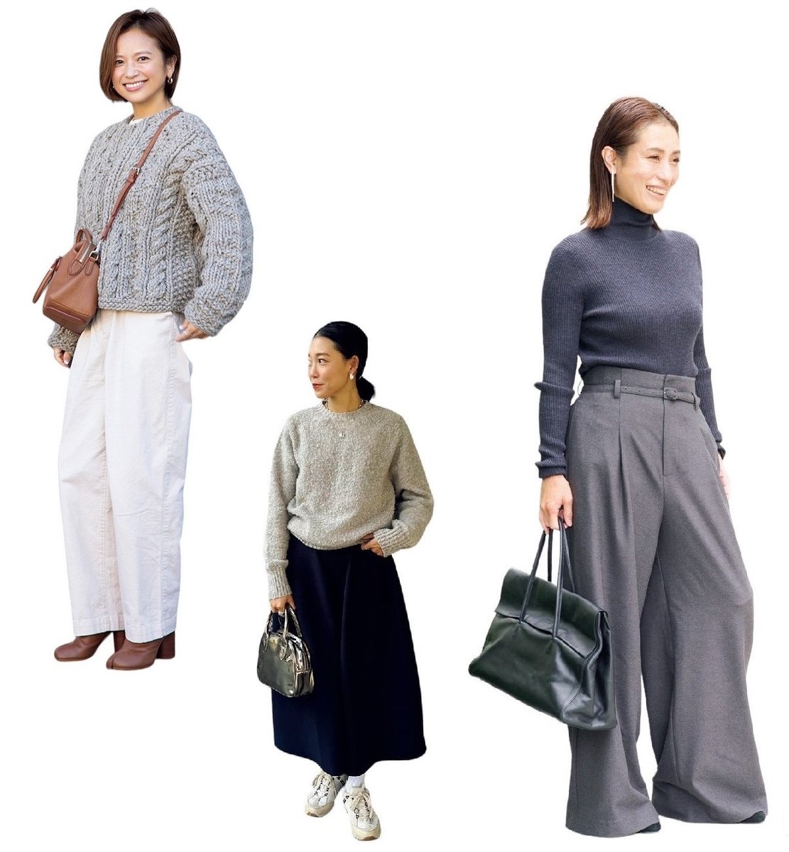 おしゃれ40代スナップ】この冬はグレーニットが大人気！ 参考にしたい