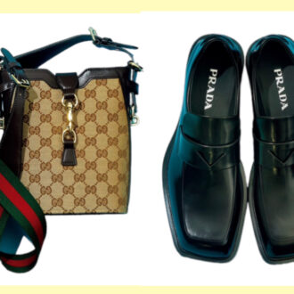 【人気ブランドの靴バッグ】存在感ある「グッチ」の小さめバッグ、「プラダ」の厚底シューズでシンプルコーデも洗練！
