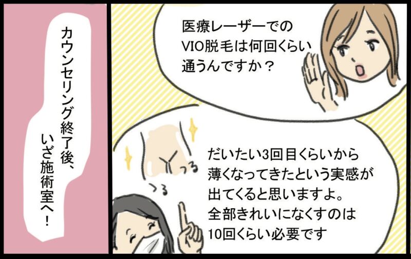 医療レーザーのVIO脱毛は3回で薄くなり、10回程度できれいになる