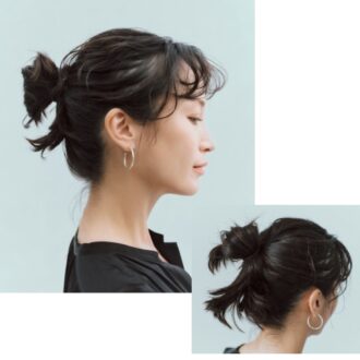 【まとめ髪】「アレンジお団子」ヘアでシンプル服に遊びをプラス