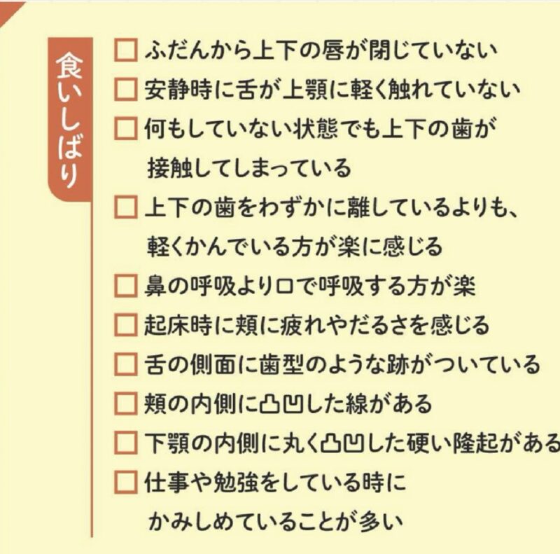 食いしばりチェックリスト