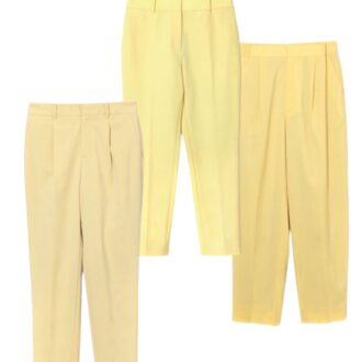 クリームイエローのストレッチテーパードパンツ