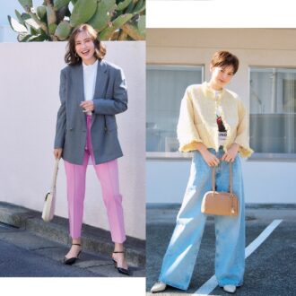 流行を取り入れた「大人カジュアル」着こなし4例 チュールスカート×スエット、ツイード×デニムetc.