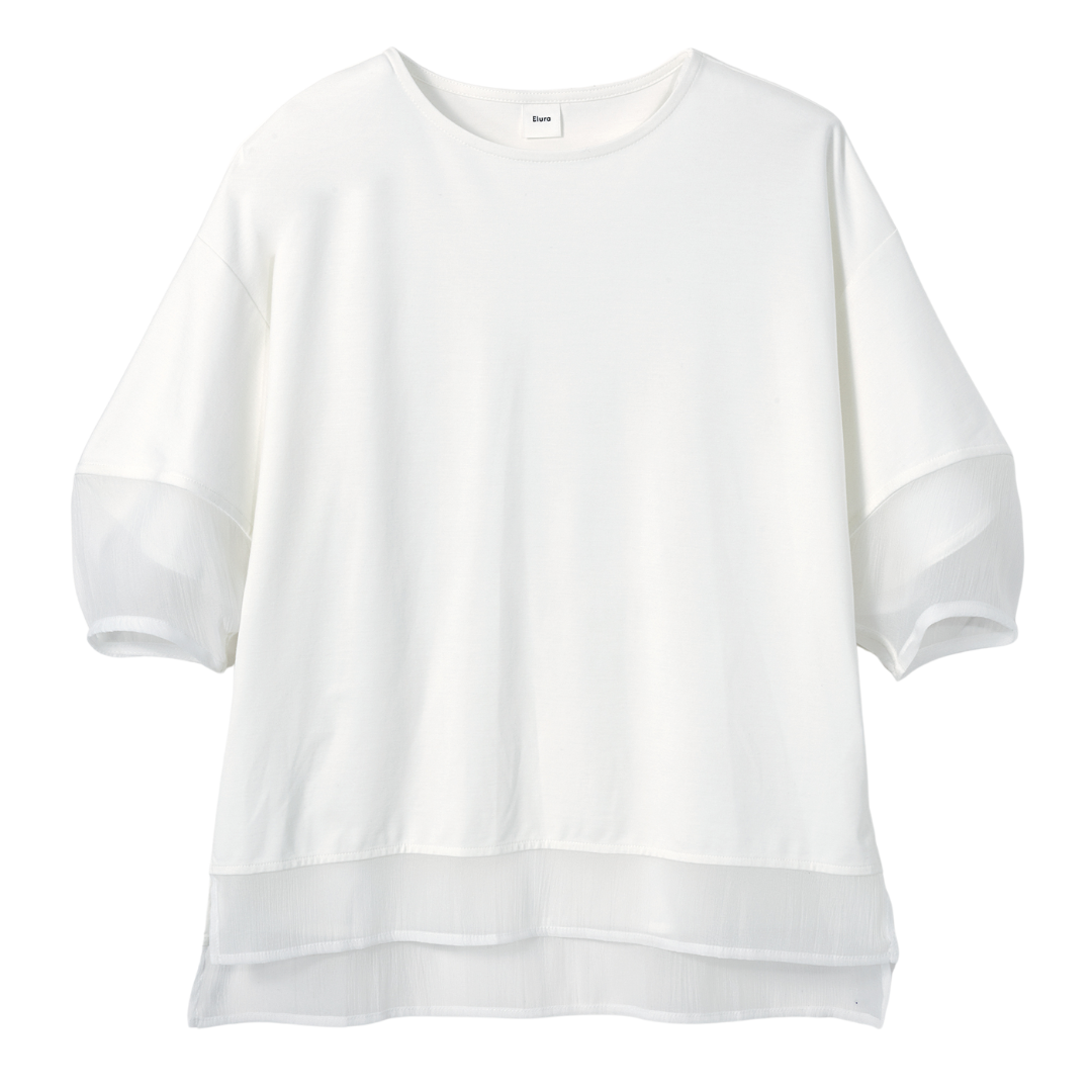 パフスリーブと透け感がポイントのTシャツ