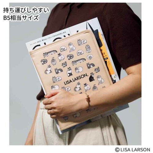 GLOW 2025年9月号9月号増刊 付録【リサ・ラーソン スケッチねこたち持ち運びマルチケース】 持ち運びしやすいB5相当サイズ
