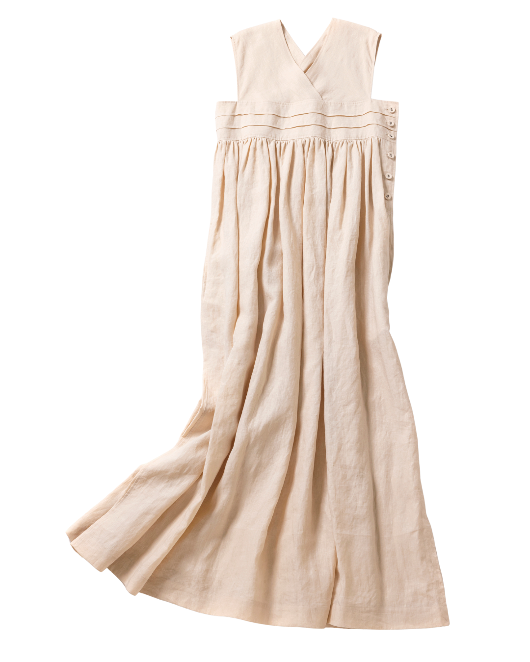 カシュクールと胸下切り替えで脚長に。ハリのあるリネン。4万8400円（ハイク／ボウルズ）