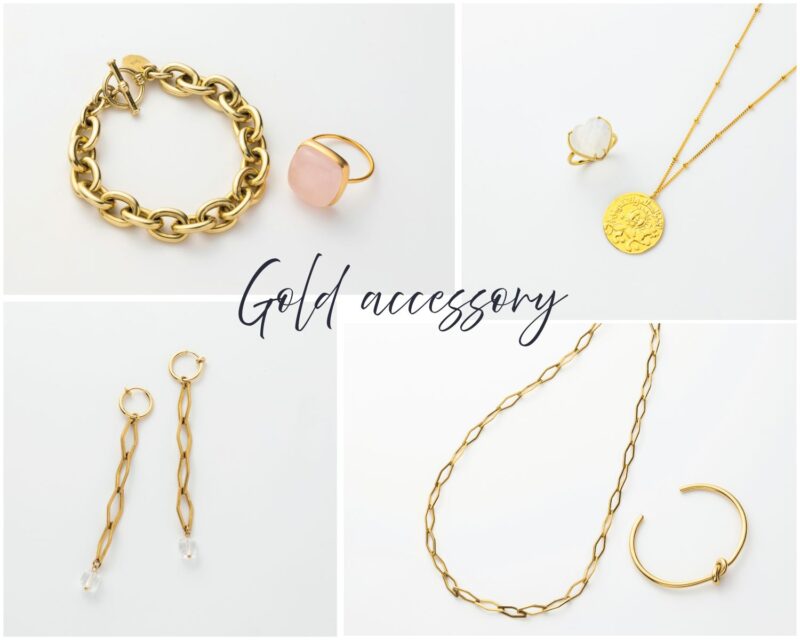 ワンピースに合わせるゴールドのアクセサリー
