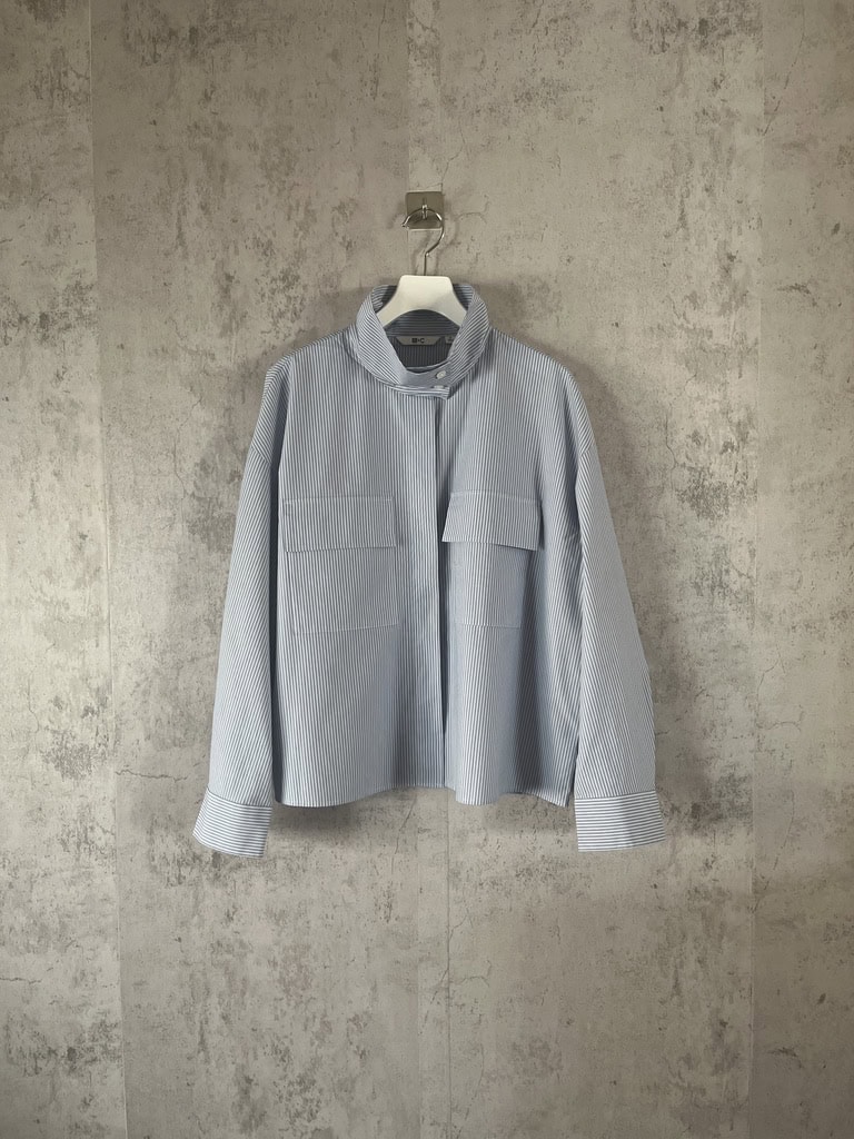 コットンスタンドカラーシャツジャケット/ストライプ￥3,990（ユニクロ：ユー）