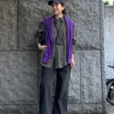 【40代スナップ】パープル×チェックで秋を先取り!旬の差し色コーデ|Shinzoneデザイナー染谷由希子さん