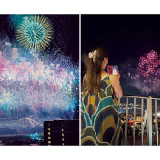 豊田の花火大会で夏気分を満喫。「ダイナミックな花火に感動！気の置けない友人たちと集まって、お酒を飲みながらワイワイ♪」