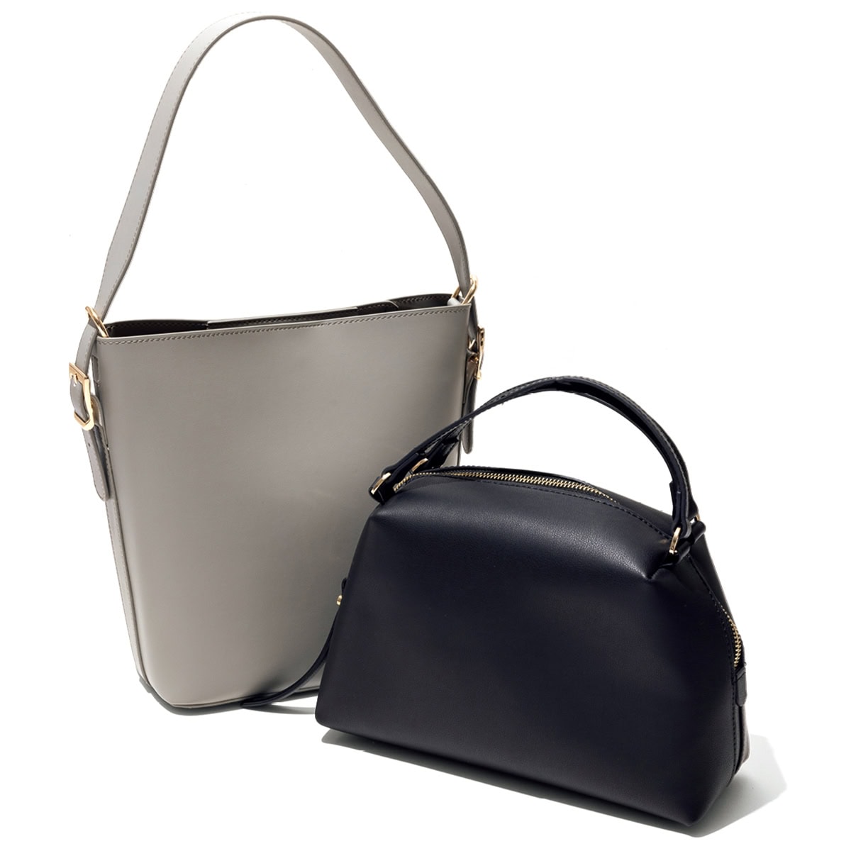 きれいめなレザー素材のものを。バッグ1万9800円、ミニボストン1万6800円（ともにニーズ／フロシキ）