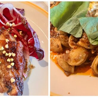 左:グリルドチキンサラダ 右:オレキエッテ ビルズ秋メニュー2025