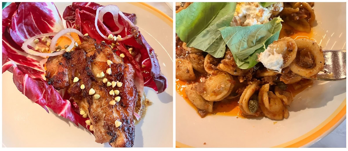 左：グリルドチキンサラダ　右：オレキエッテ　ビルズ秋メニュー2025