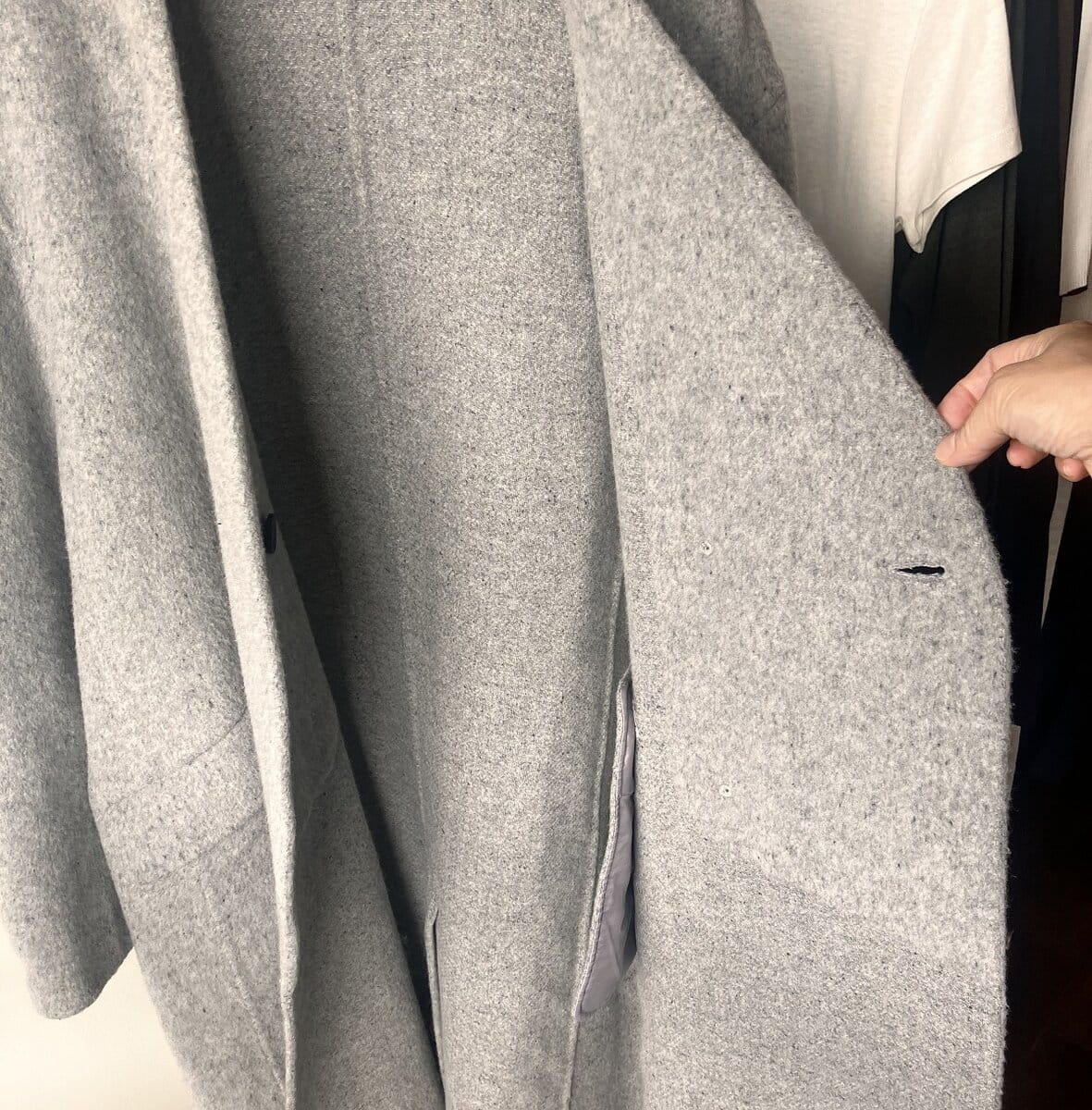 MUJILabo　カシミヤ混ロングコート　グレー　アップ