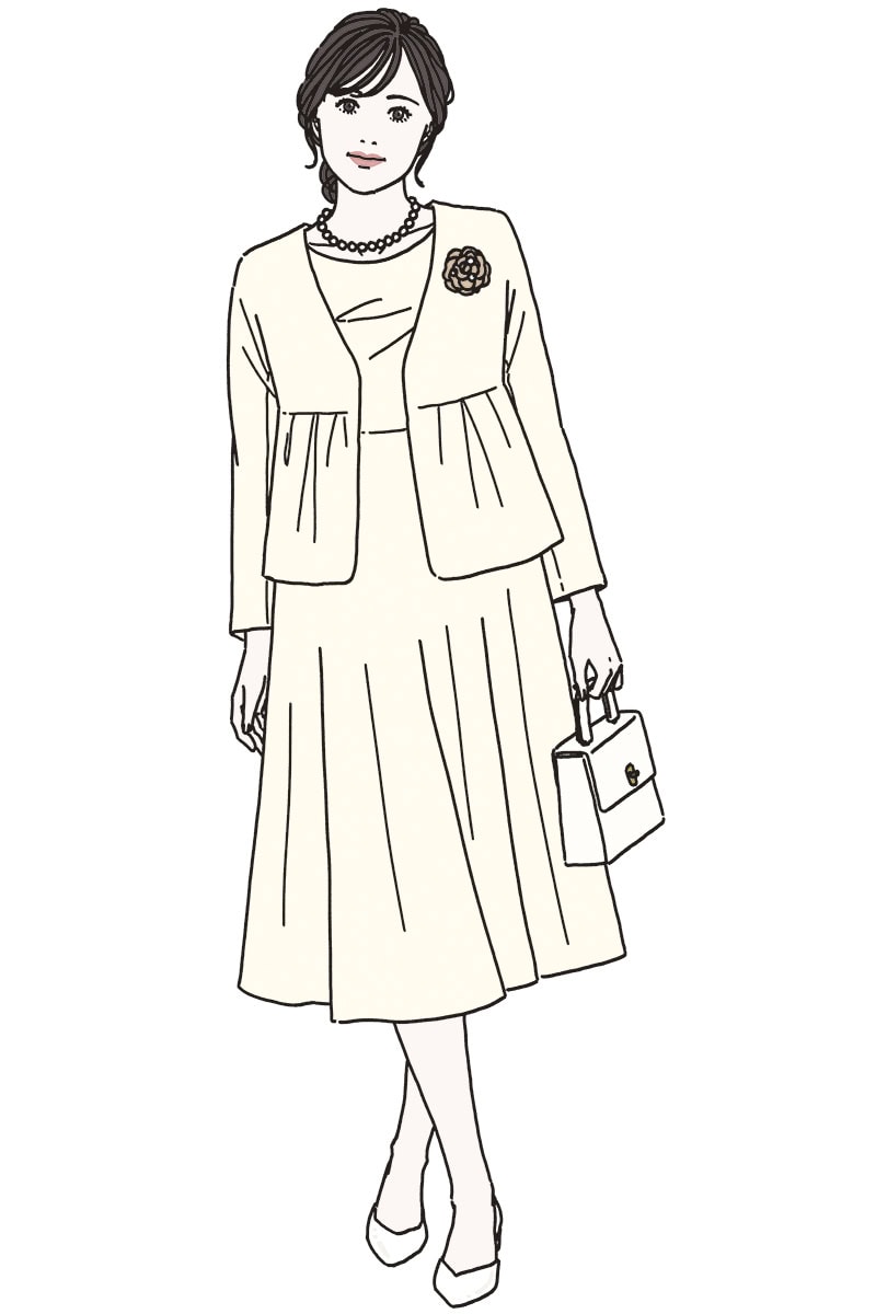 入園・入学式のコーデ。新しい門出を祝う式典には、明るい色のセミフォーマルで晴れやかに。