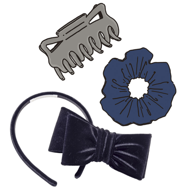 普段使いのヘアアクセサリーのイラストと、カチューシャ8800円、バレッタ1万7600円(ともにジャルダン ドゥ シュブー)