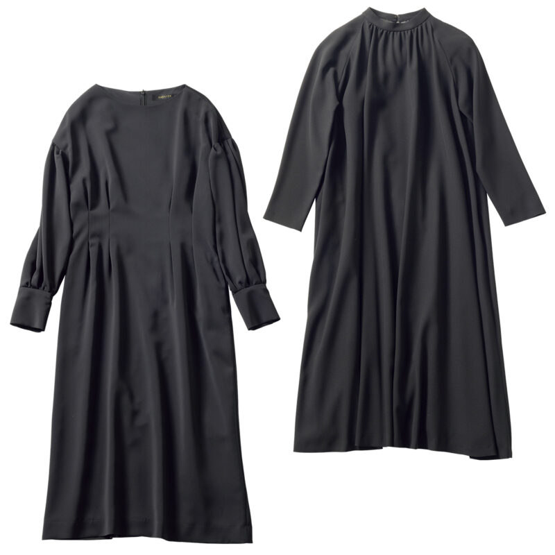 平服で使えるブラックワンピース2種