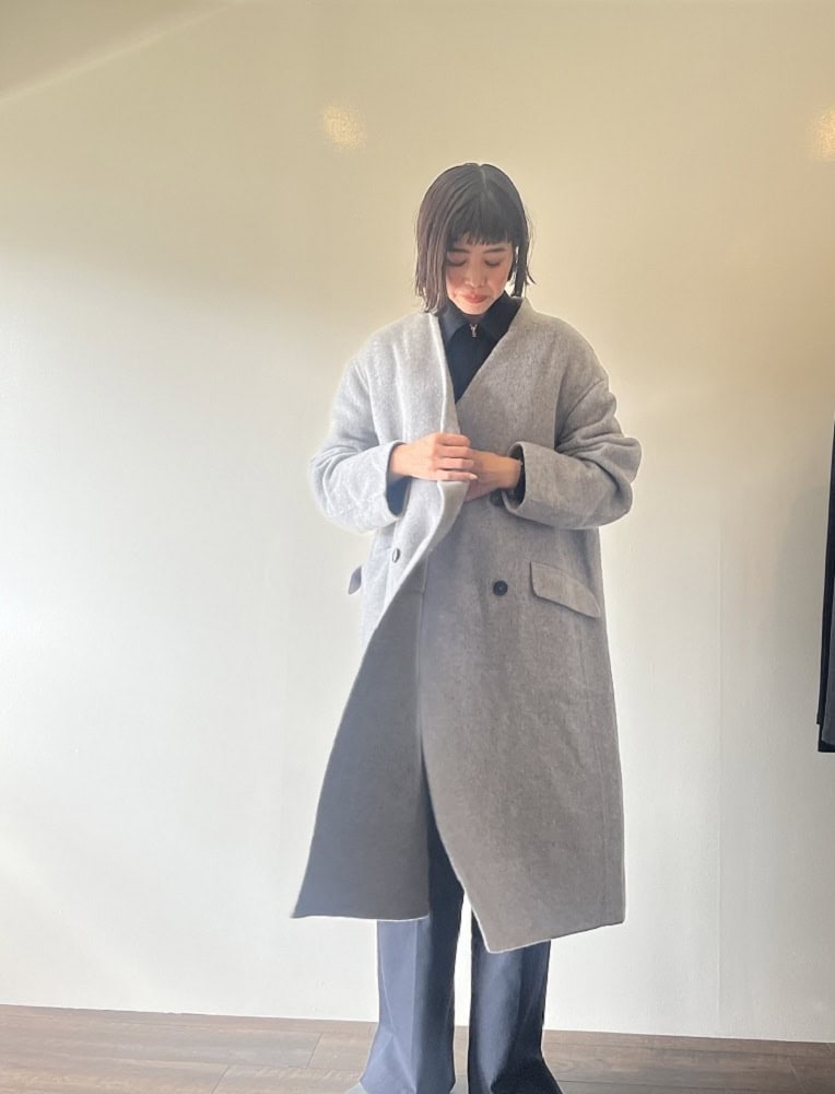 カシミヤ混ダブルブレストコート