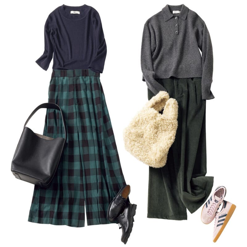 ブルベさんに似合うカーキ×ニュアンスカラーコーデ【ネイビー・グレー】