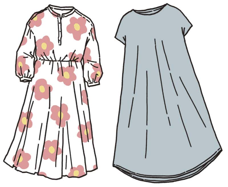 保護者会や個人面談でのNGな服装の例。派手な色やだらしないシルエットの服装は×