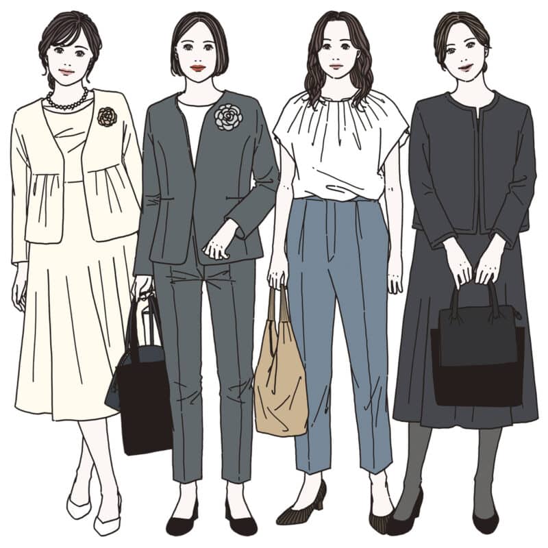 学校行事のコーデ4種類のイラスト