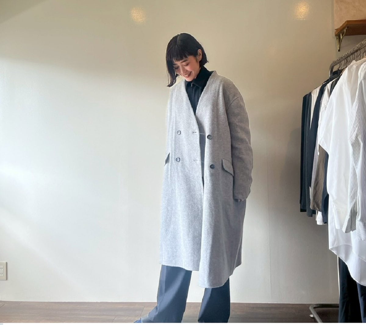 ムジラボカシミヤ混ダブルブレストコート