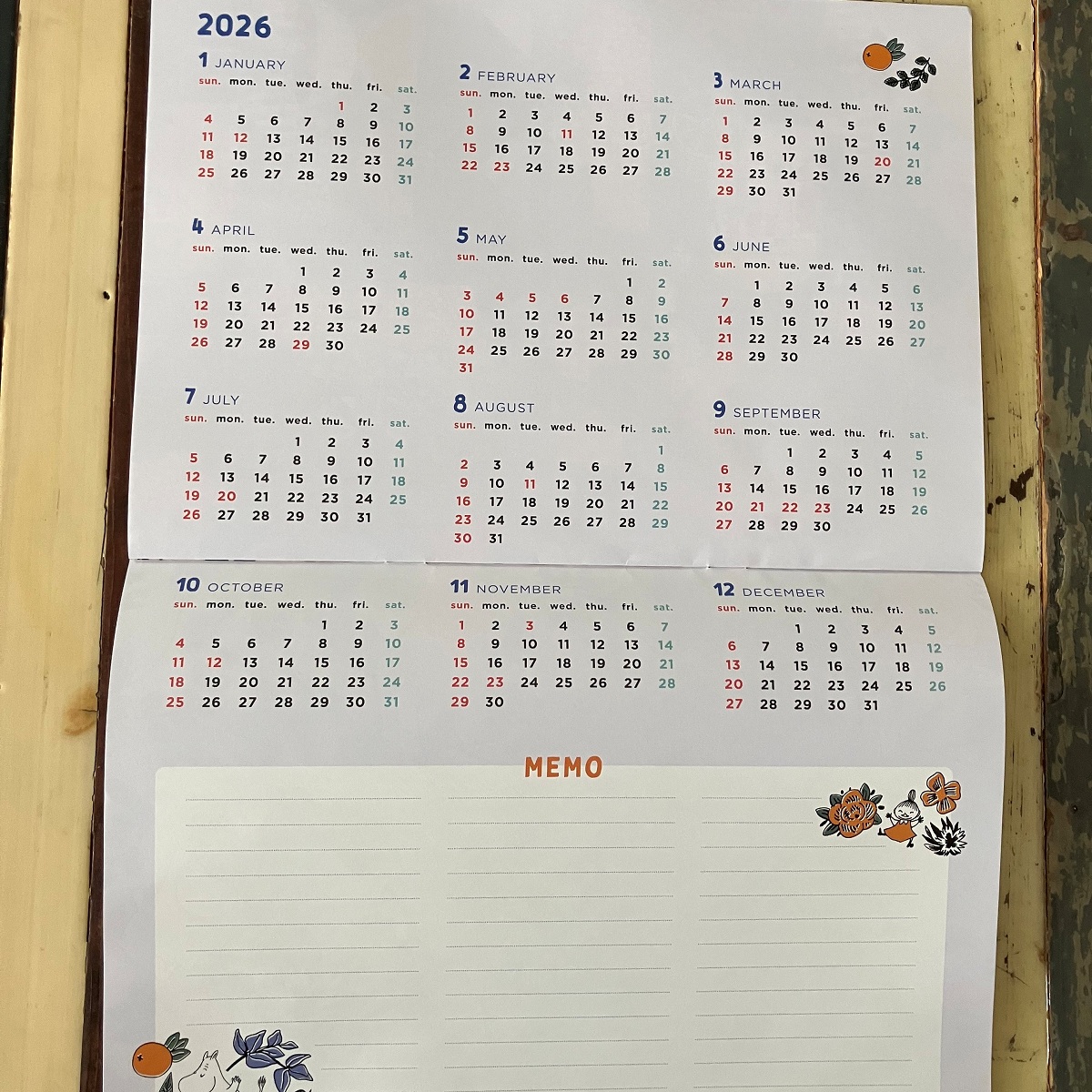 ムーミンカレンダーのラストページ