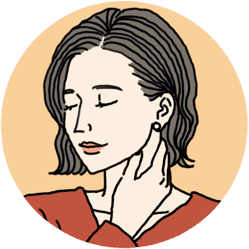 首の横の筋を親指と、残りの4本の指でつまみ、グイグイと力を入れもみほぐす