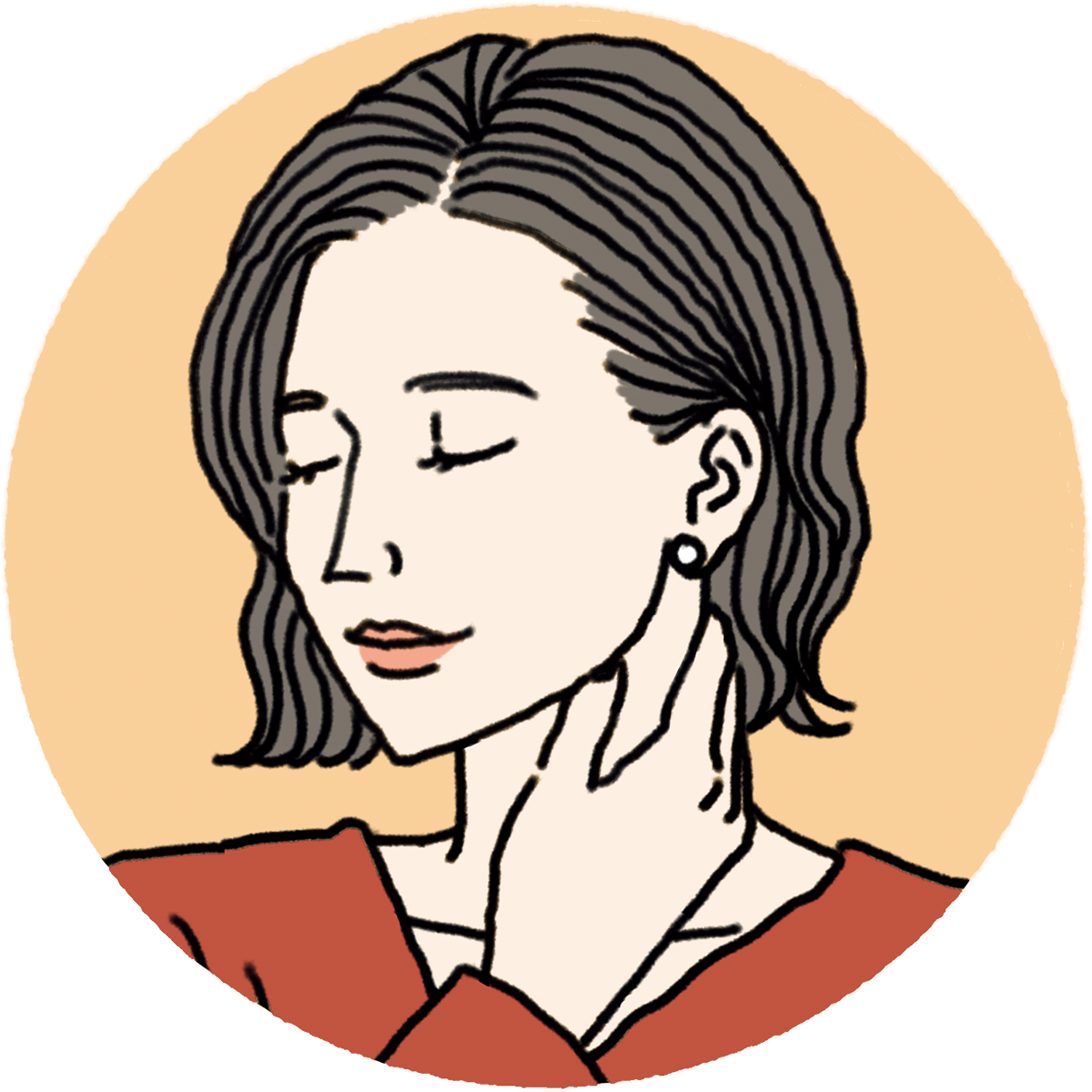 首の横の筋を親指と、残りの4本の指でつまみ、グイグイと力を入れもみほぐす