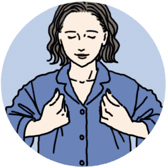 夜のマッサージ。げんこつを作り、第2関節を鎖骨の下に当て、グイグイと流す。