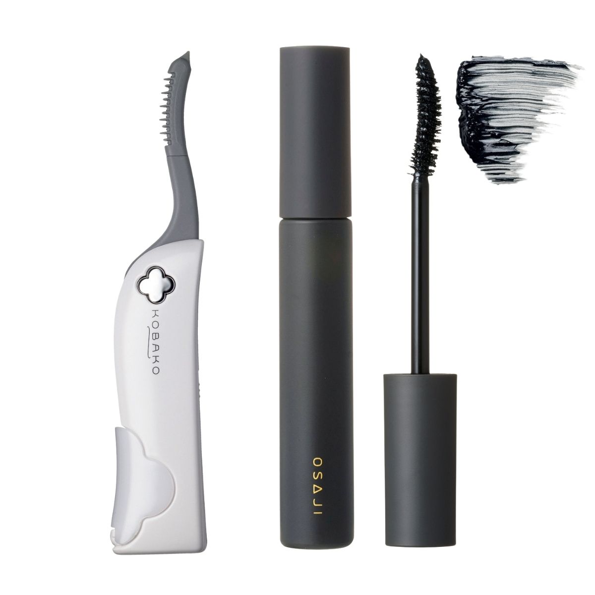 右から：オサジ ニュアンス ボリューム マスカラ 08 3300円（オサジ）　KOBAKO ホットアイラッシュカーラー 3300円（貝印）