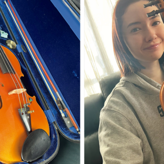 市川さん愛用のバイオリン。中学生の頃には、オーケストラに入るほど本格的に取り組んでいたそう。