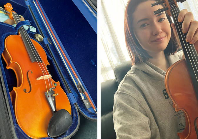 市川さん愛用のバイオリン。中学生の頃には、オーケストラに入るほど本格的に取り組んでいたそう。