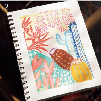 2.サインペン“ポスカ”で描いたカラフルなサボテンのイラスト。　