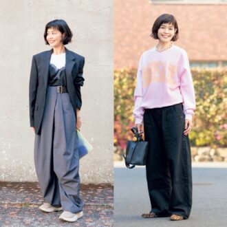 【40代ファッション】モノトーンもピンクも！かがやき隊高本有理子さんの”冒険心”春コーデ２スタイル