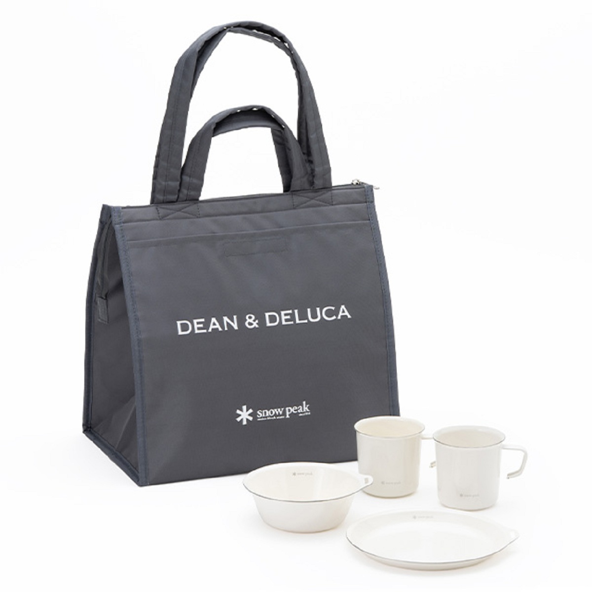 DEAN & DELUCA ピクニックセット 価格：1万3,860円（税込） ＜内容＞ ・クーラーバッグL（約 縦34cm×横35cm×マチ21.5cm） ・ホーローマグ360 ×2 ・ホーローボウル150 ・ホーロープレート200