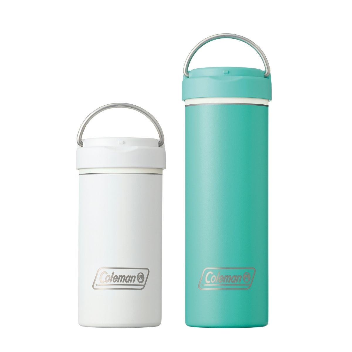 保冷・保温力抜群。真空断熱ステンレスボトル［右］ミント 450mL 4180円、［左］ミルク 300mL 3960円（ともにコールマン）