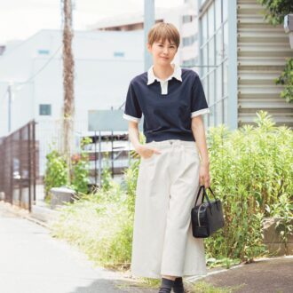 【40代スナップ】清潔感あるカジュアルスタイルが素敵！今宿麻美のポロニットコーデ