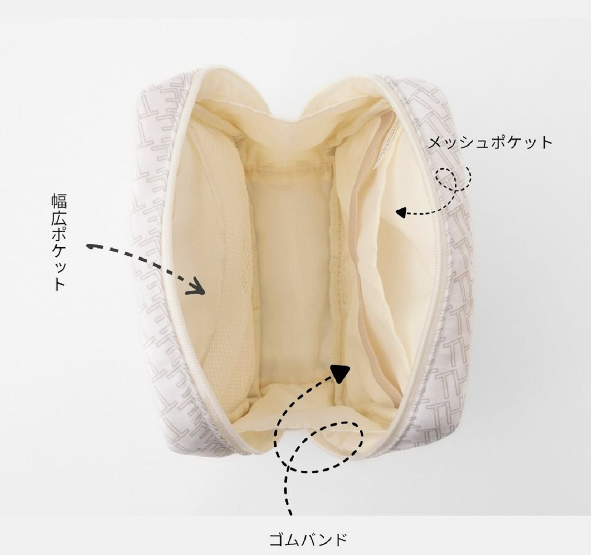 2つのポケット＋ゴムバンドで仕分けて収納！