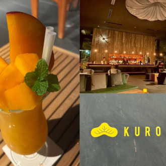 夜は雰囲気のいい「KUROBAR」へ。久しぶりにゆっくりグラスを傾け、旬の宮崎マンゴーを贅沢に使ったカクテルをひと口。