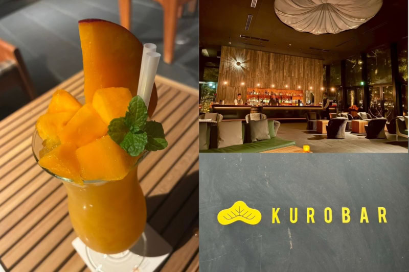 夜は雰囲気のいい「KUROBAR」へ。久しぶりにゆっくりグラスを傾け、旬の宮崎マンゴーを贅沢に使ったカクテルをひと口。