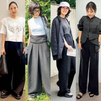 【40代スナップまとめ】シンプルだからこそ輝く！シック＆モードな「ブラックパンツ」のハンサムコーデ4選