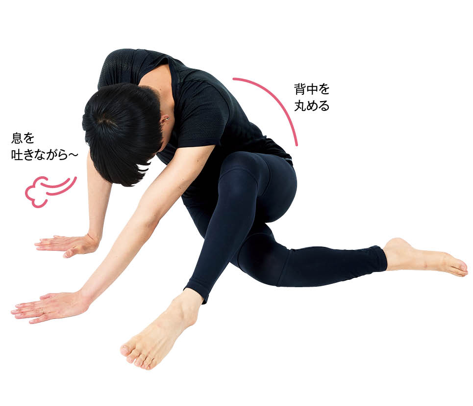 息を吐きながら背中を丸くしていく